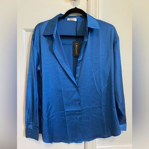 Chigant Royal Blue Silk Button Down